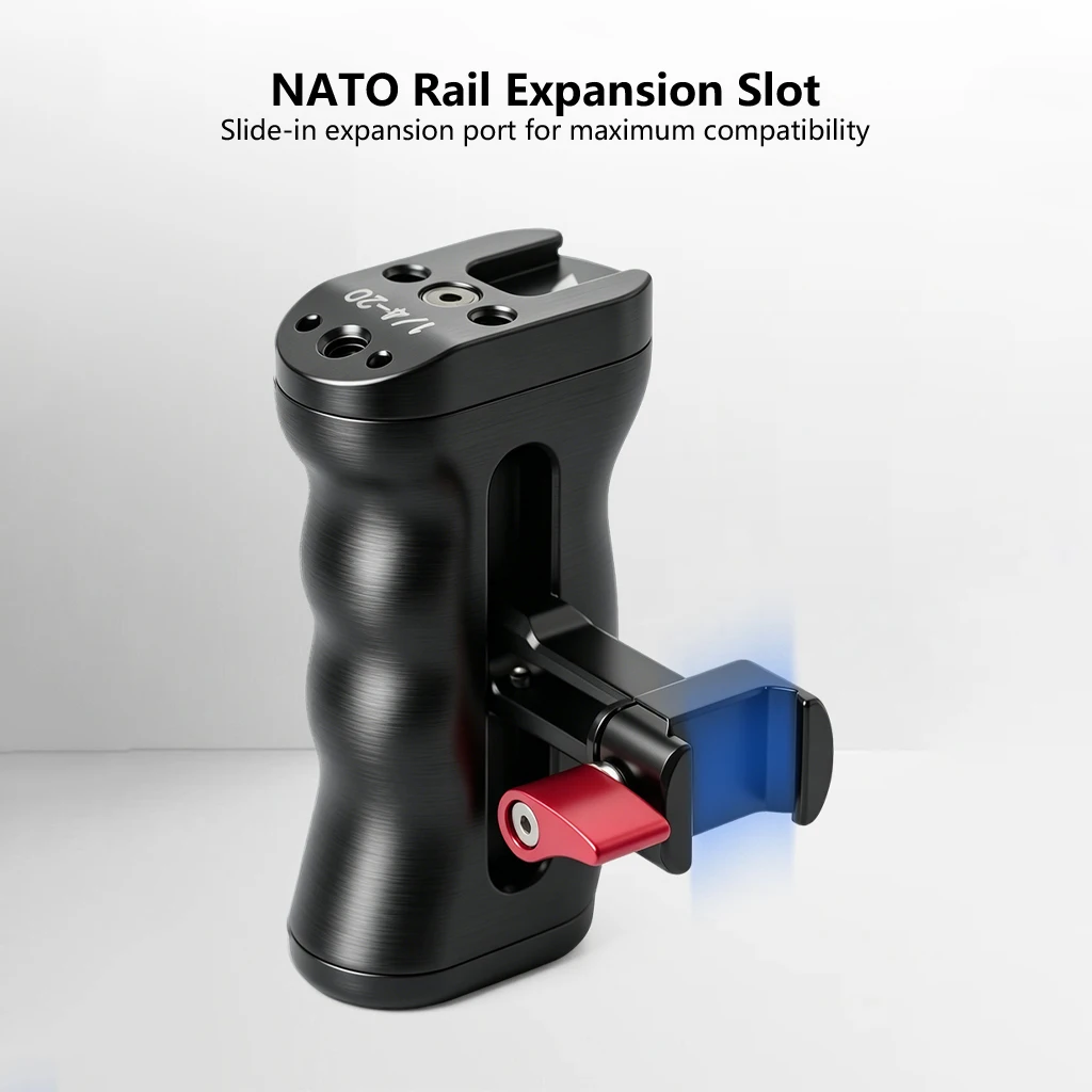 DSLR-Kamera-Cage-Rig mit NATO-Schienen-Seitengriff, rutschfester Gimbal-Hebegriff, Cold Shoe Mount, 1/4" 3/8" Gewinde, Ronin-Stabilisator – Detail 4