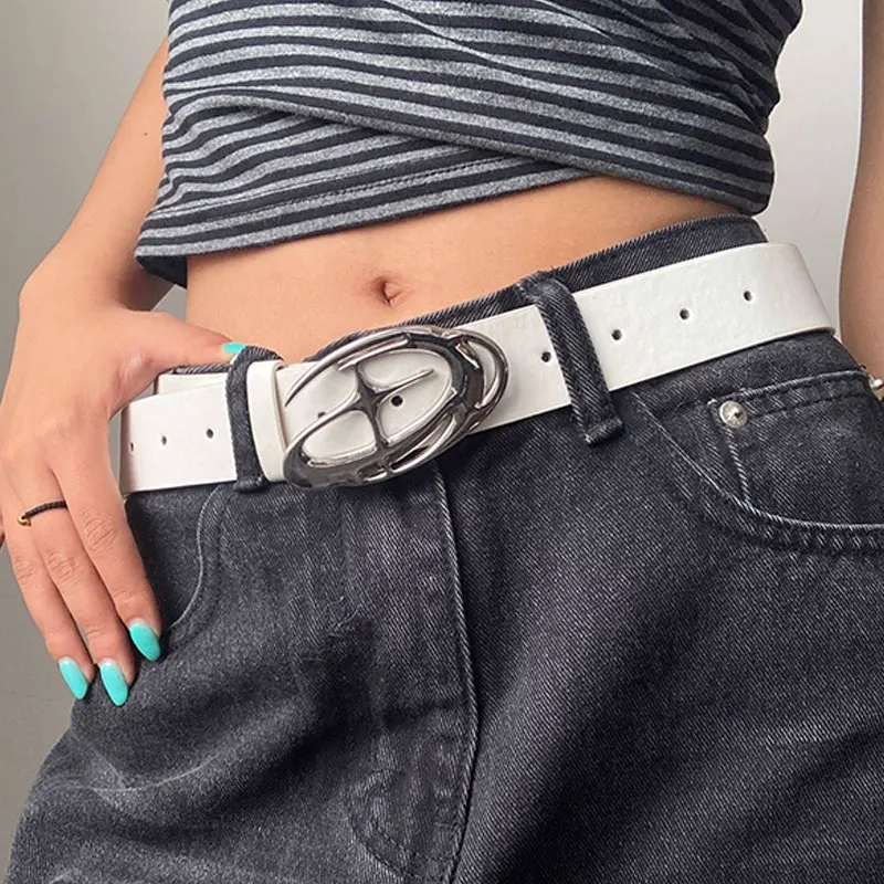 Punk Moon Star Buckle Belts New Fashion Cross Metal Vintage Gothic Men Women Y2k Belts Pu Leather Waistband Jeans Pants Belt