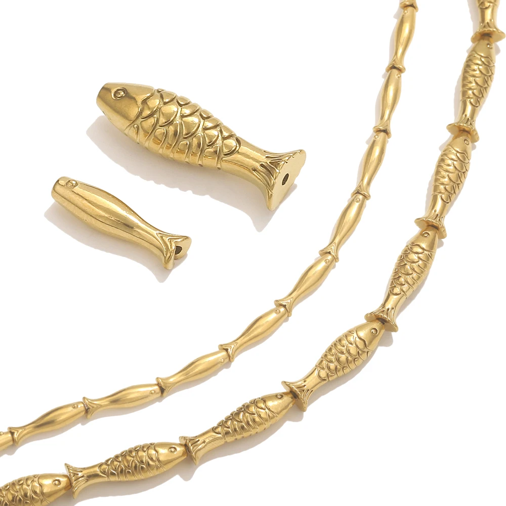5pcs Stainless Steel Gold Fish Beads Charms Spacer Loose Beads For Jewelry Making Crafts Handmade DIY Bracelet Accessories Bulk image 2