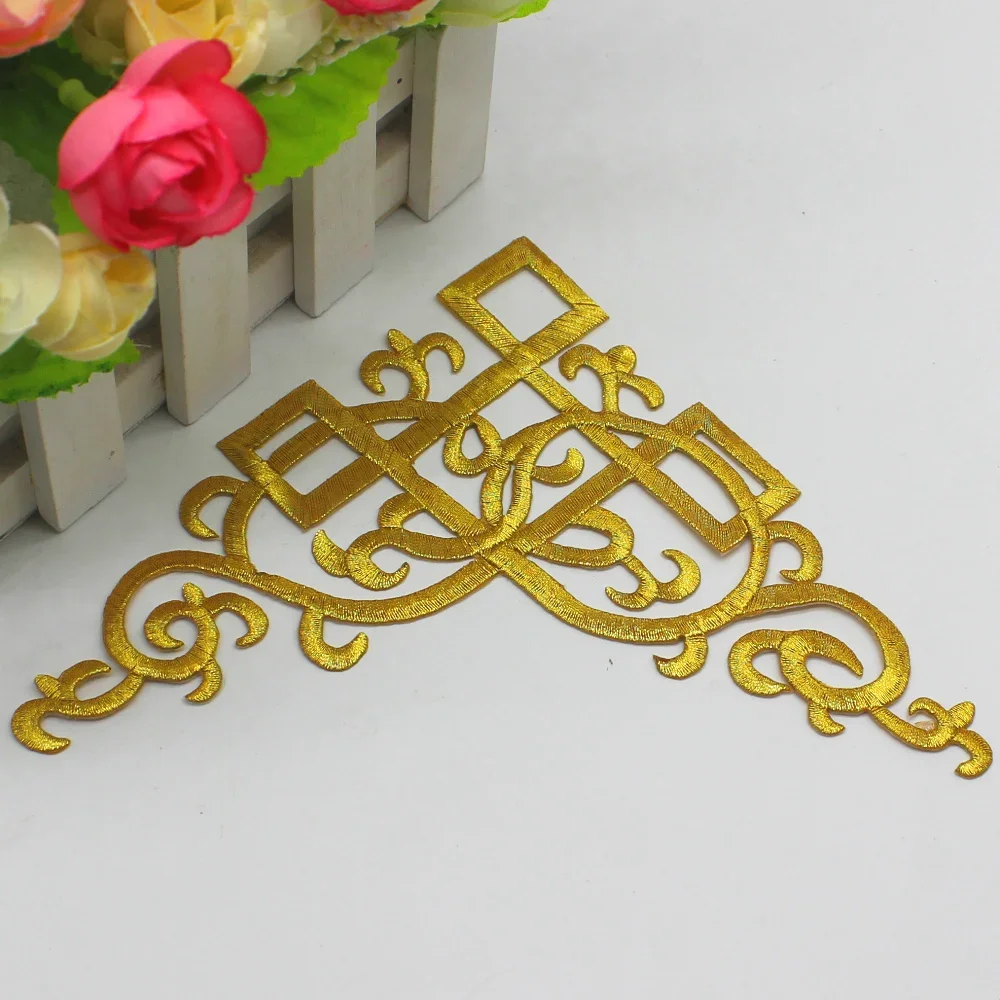 1 Pieces Gold Embroidered Patches Iron on Applique Gold and Silver 15.5*15.5cm