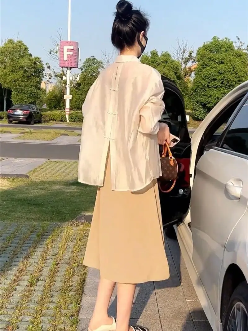 

Летний новый легкий кардиган в корейском стиле для защиты от солнца, женский модный комплект: свободный топ и платье на бретельках