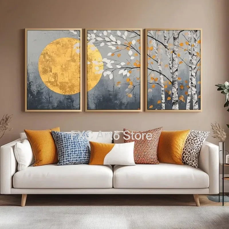 3PC frameless  Japandi Artpiece, Triptych Wall Art, Japandi Nature Art,  Canvas Wall Art, for Halls, Living Room or Office