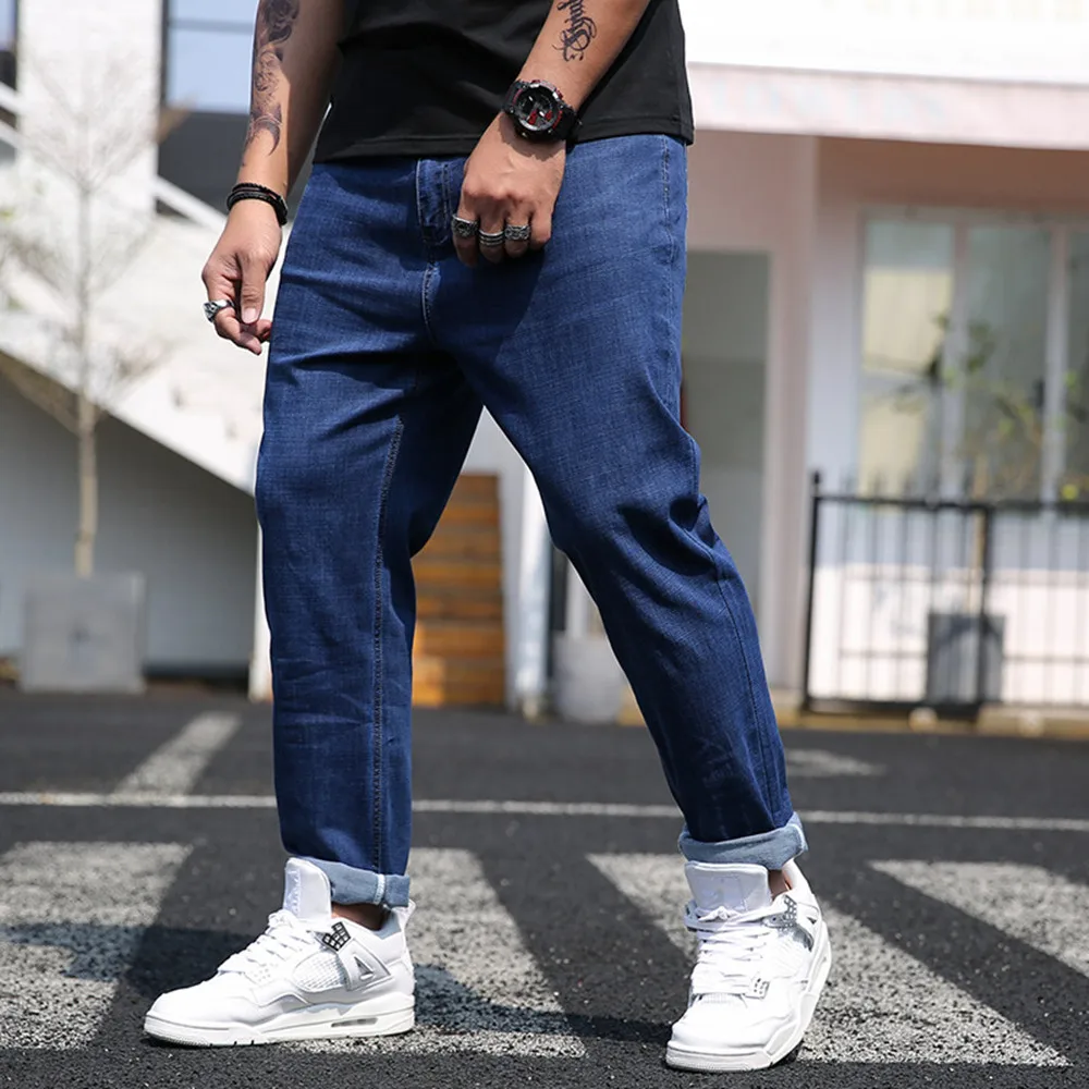 

AI NI YA Spring and Autumn New Men's Thin Denim Pants Casual Loose Versatile Business Office Blue Trendy Washed Jeans