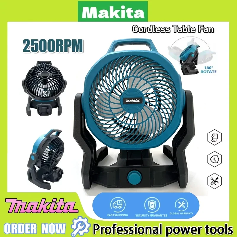 

Makita Cordless Table Fan Portable Camping Head 3 Speed Setting Fan Multi Purpose Adjustable Powered Desktop Floor Fan