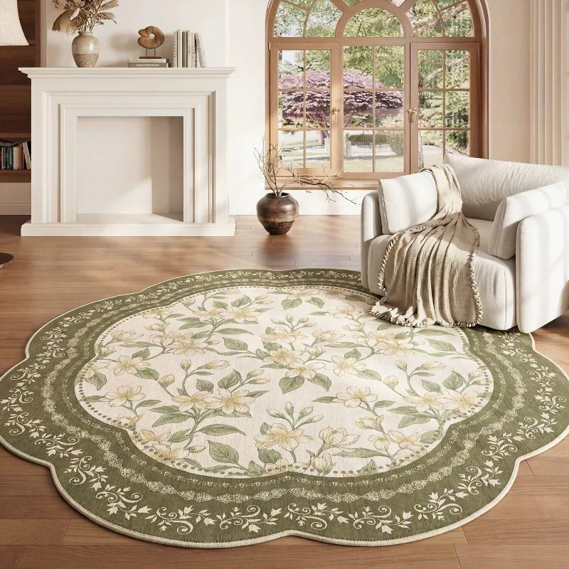 Green Living Room Decoration Soft Carpet French Style Rugs for Bedroom Washable Lounge Mat Anti-slip Bedside Flower Pattern Rug