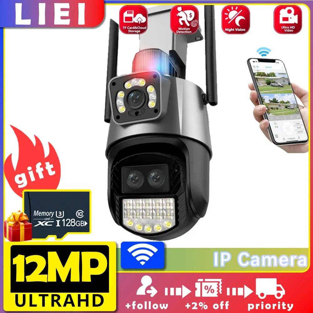 

LIEI 6K 12MP WiFi 3 Lens 8X Zoom Wireless Outdoor Security Camera ICSee Smart Video Surveillance IP Camera CCTV Auto Tracking