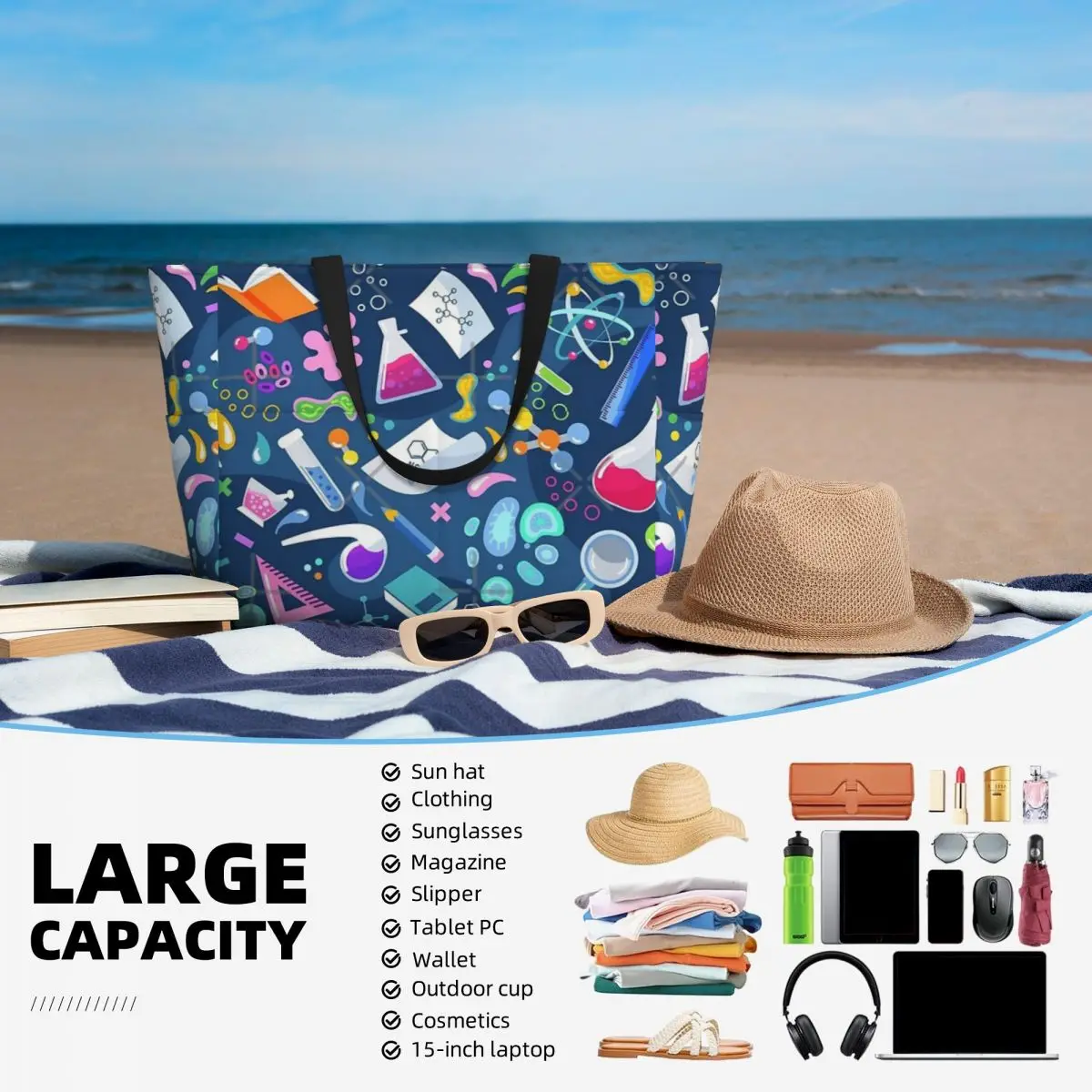 Erstaunliche Wissenschaft Strand Reisetasche, Einkaufstasche trend ige große Kapazität Reise Umhängetasche Multi-Style-Muster