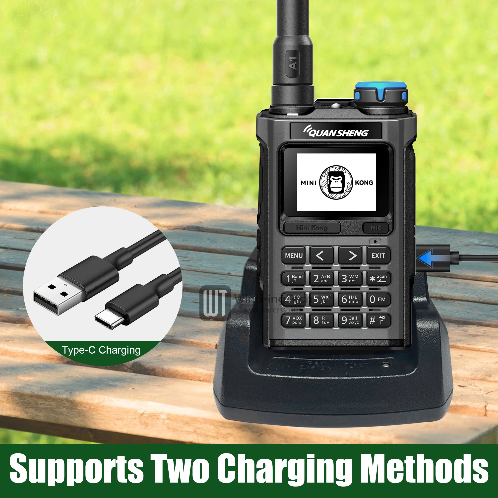 Quansheng UV-K1 Walkie Talkie Mini Kong 2MB Memory 1400/2500mAh AM/FM VHF/UHF Multi-Band Type-C Program NOAA Ham Two Way Radio