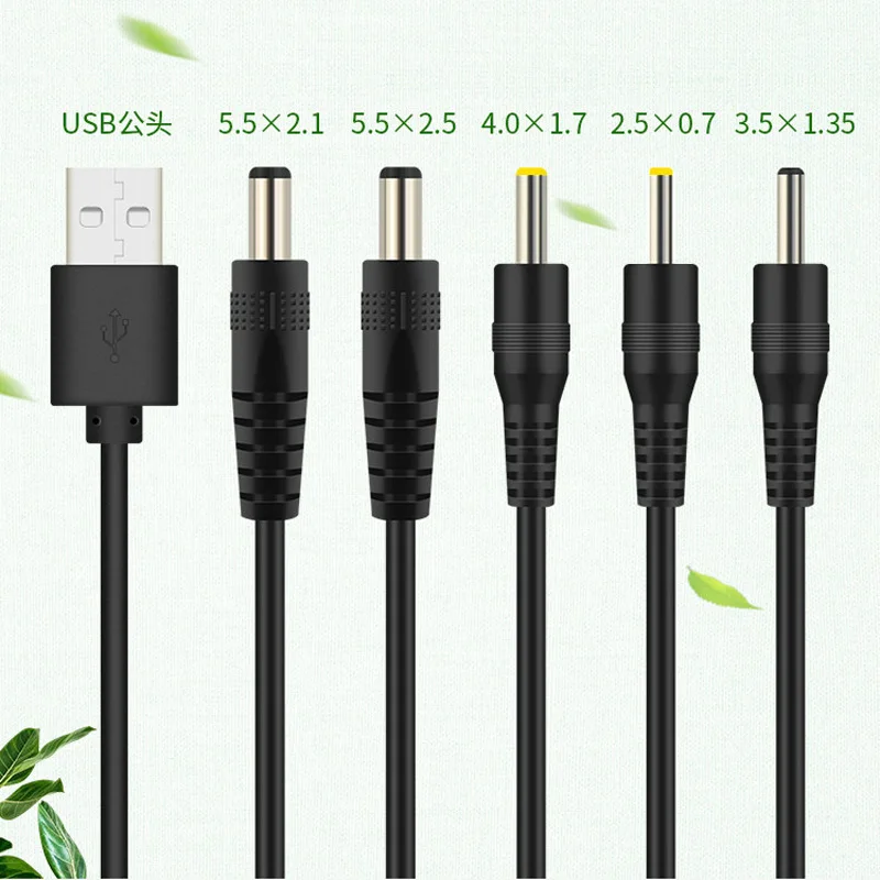 1M 5V 2A USB A męski na DC 55*21 55*25 4*1.7 3.5*1.35 2.5*0.7 MM wtyczka Jack przedłużacz kabel zasilający złącze USB HUB