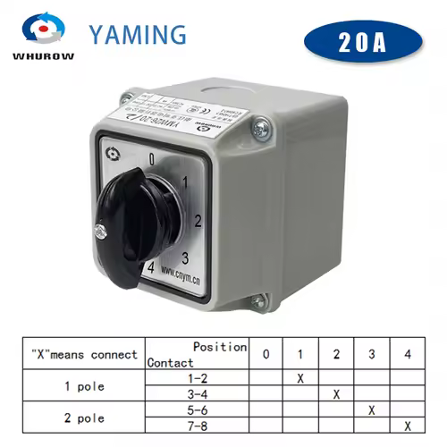 Yaming Electric LW26 YMW26-20/2M With Waterproof Enclosure IP65 Changeover Rotary Cam Main Switch 20A 2 Poles - Image 8