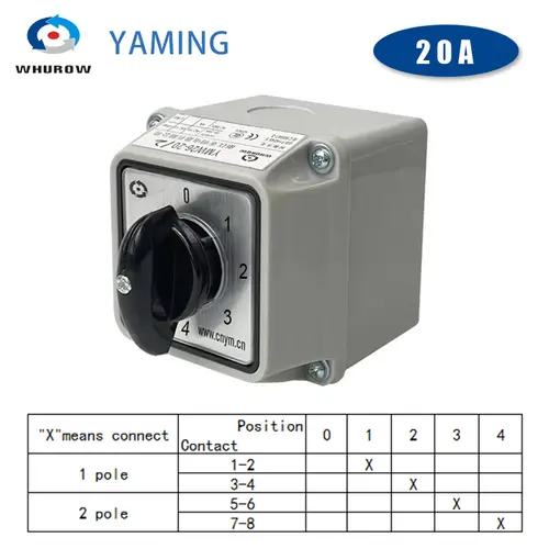Yaming Electric LW26 YMW26-20/2M With Waterproof Enclosure IP65 Changeover Rotary Cam Main Switch 20A 2 Poles - Image 8