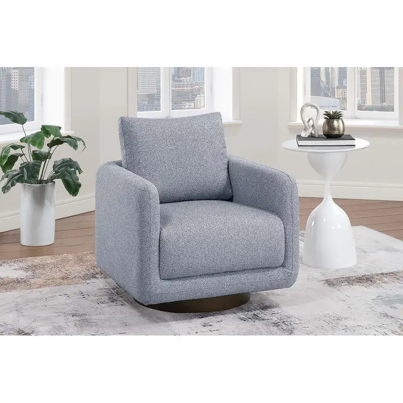 Modern Gray Boucle Swivel Accent Chair, Upholstered Living Room Cushion Seat with Wooden Base
