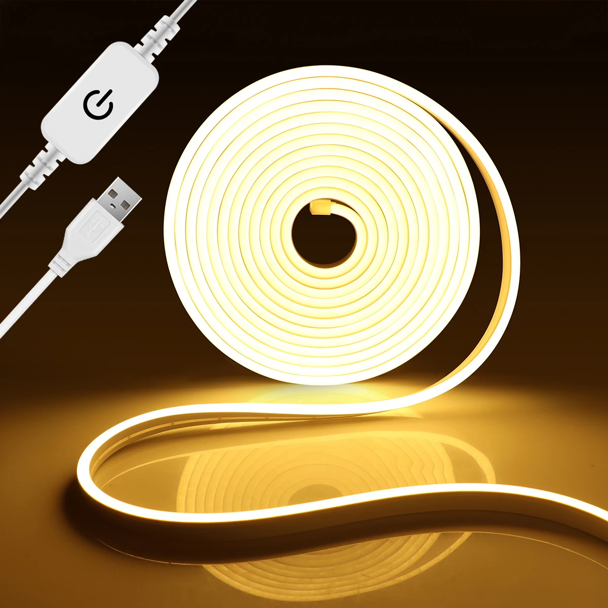 

1m/2m/3m USB COB LED Strip 5V Neon Light Touch Sensor Swtich Dimmable Waterproof Flexible Tape for Kitchen Bedroom Cabinet