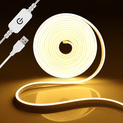 1m/2m/3m USB COB LED Strip 5V Neon Light Touch Sensor Swtich Dimmable Waterproof Flexible Tape for Kitchen Bedroom Cabinet