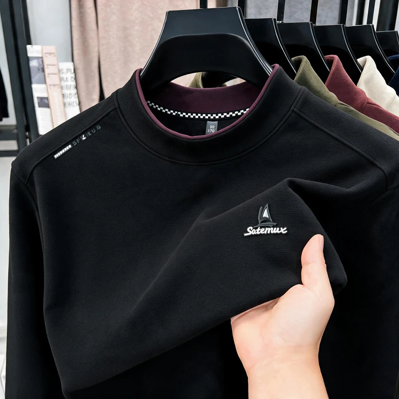 High end Brand letter embossed men's sweatshirt fashion fake two-piece comfort autumn new casual round neck long sleeve T-shirt