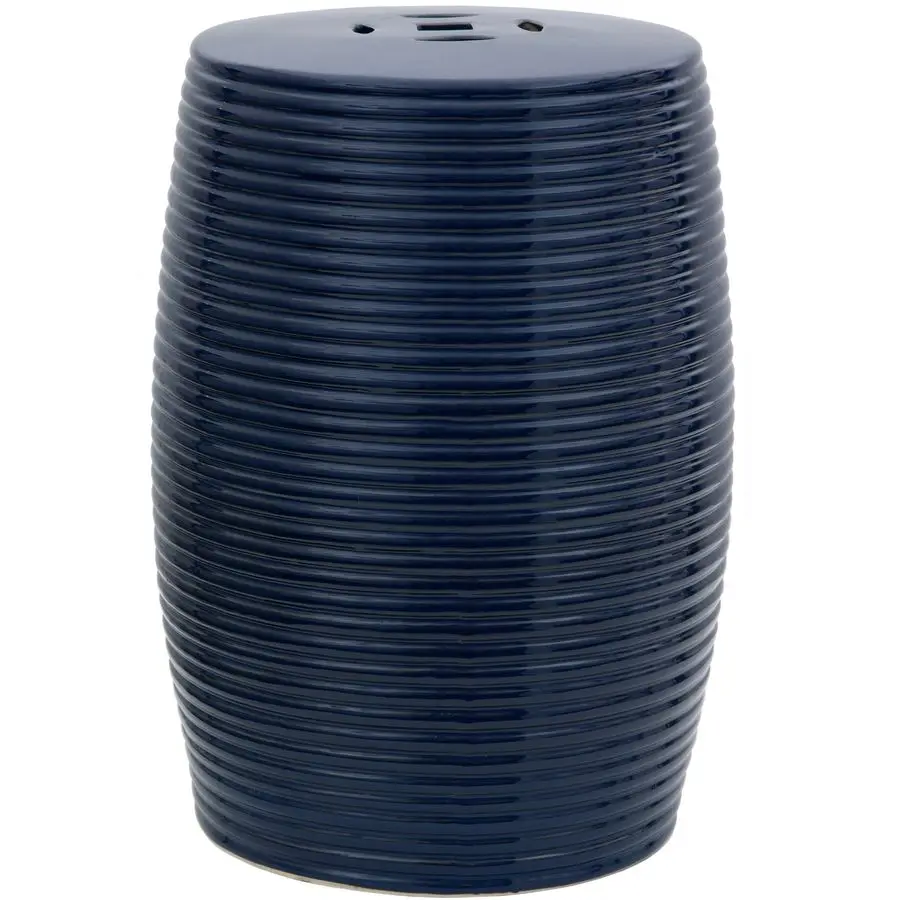 

18 Dark Blue Ribbed Porcelain Garden Stool