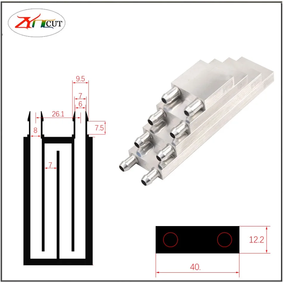 40 80mm CPU Dissipatore di calore raffreddato ad acqua in alluminio Piastra ad acqua raffreddata a liquido doppio piano Dissipatore di calore raffreddato ad acqua con canale di flusso a forma di M