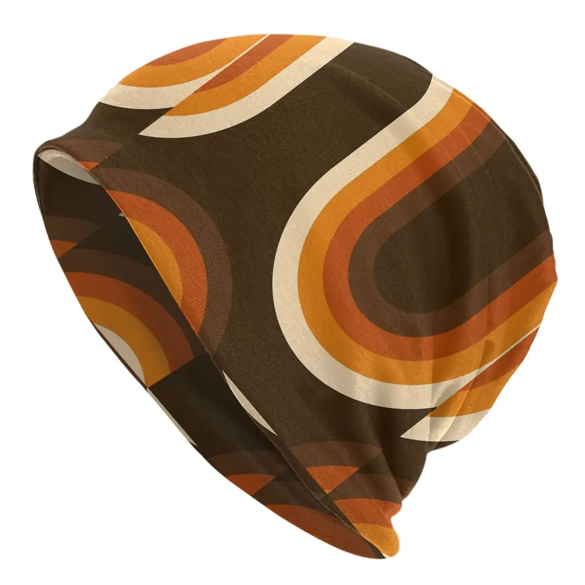 70s Pattern Orange And Brown Waves Unisex Adult Beanies Caps Knitting Bonnet Hat Warm Hip Hop Autumn Winter Skullies Hats