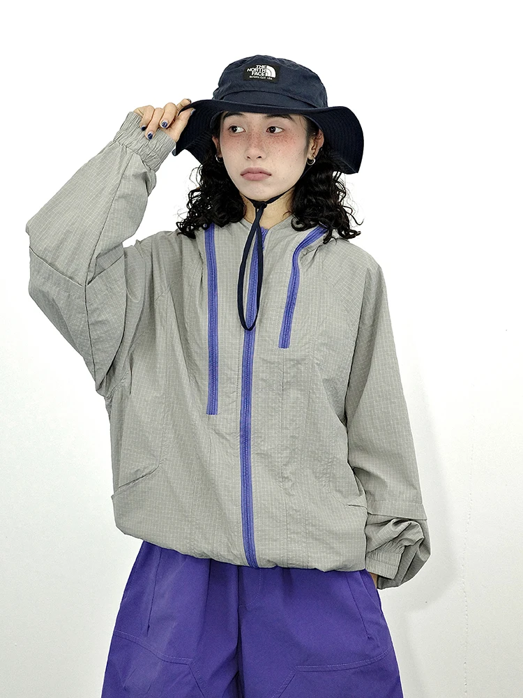 

Gulu Oh Unisex Outdoor Hooded Jacket Color Block Spring Autumn Cotton Polyester Zipper Closure Long Sleeve Regular Length