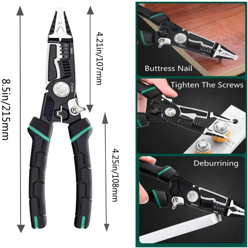 Heavy-Duty and Versatile 9-in-1 Wire Stripper and Crimping Tool - Precision Multifunctional Cable Cutters for Various DIY Projec - Image 3