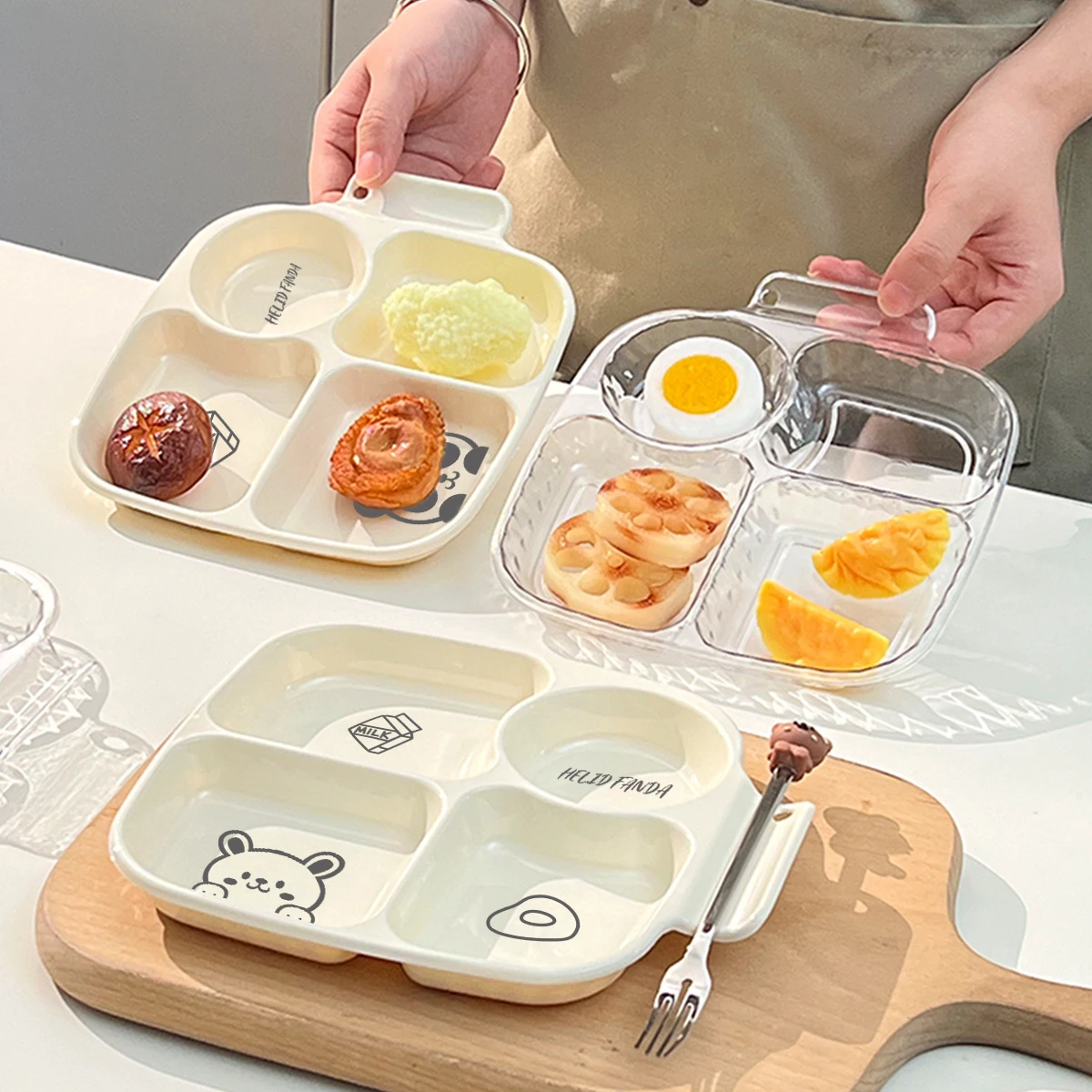 WORTHBUY Square Plastic Divided Dinner Plate Portion Control Food Plate Stackable Salad Plate 4 Compartments Fat Reducing Plate