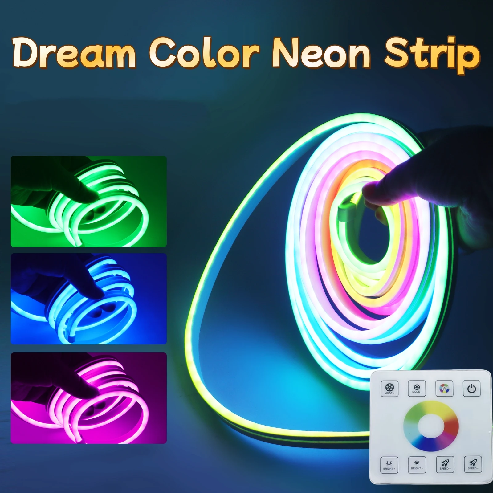 RGBIC Neon Strip 10M LED Light 12V 24V Dreamcolor Chasing Effect Flexible Tape With RF Touch Panel Control IP67 Addressable Rope