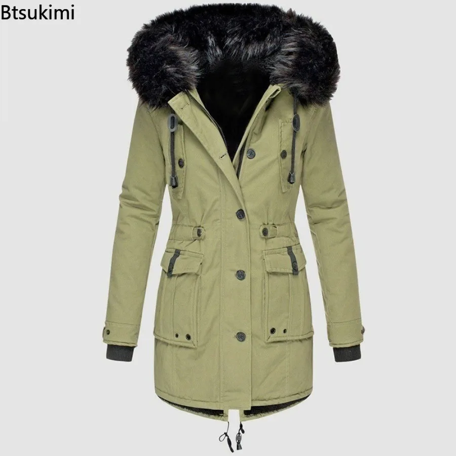 2025 Women's Thickened Warm Parka Oversized Autumn Winter Plush Cotton Jacket Coat with Fur Collar Female Hooded Warm Jacket