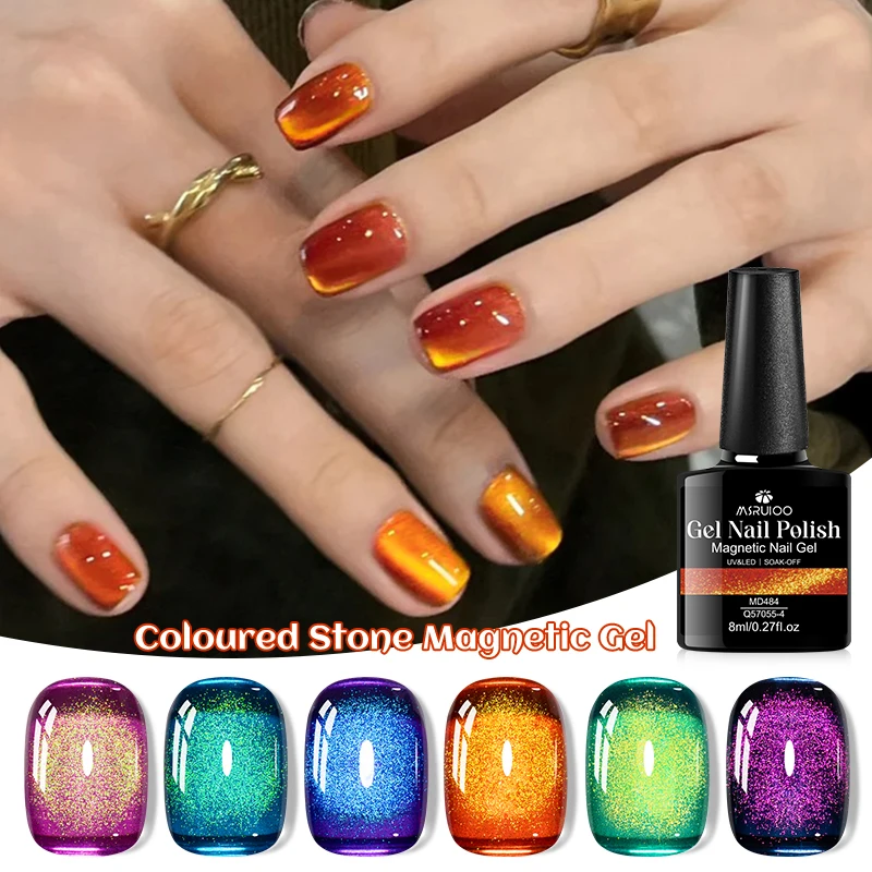 8ml Coloured Stone Magnetic Gel Nail Polish Shiny Effect Semi Permanent UV LED Gel Nail Art Vernis Manicure DIY Nail Supplies