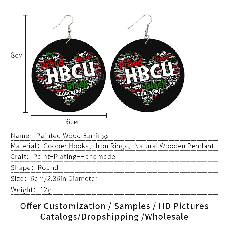 SOMEHOUR Proud HBCU Educated Black Woman Wood Drop Earrings Humble Blessed Creative Unique Writing Print African Dangle Jewelry