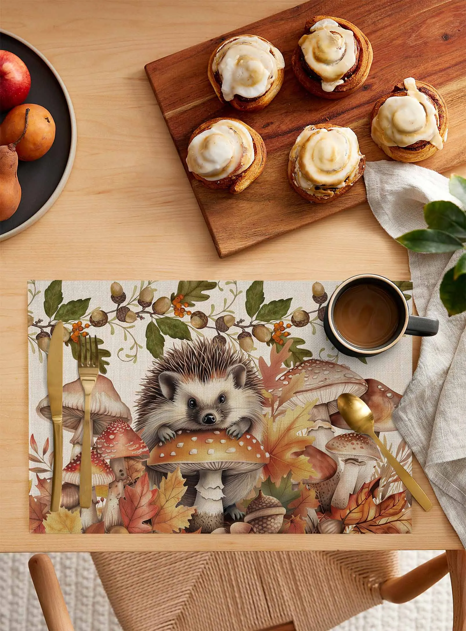 4/6 Pcs Fall Pumpkin Mushroom Hedgehog Kitchen Placemat Dining Table Decor Table Mat Home Decor Coffee Tea Pad Cup