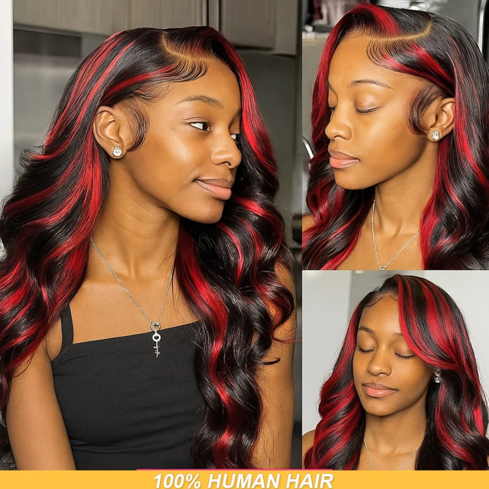 

5x5 Hd Парики фронта шнурка 100% человеческие волосы Бесклеевой парик Красный с черным цветным парики из человеческих волос Объемная волна Вьющиеся парики из человеческих волос