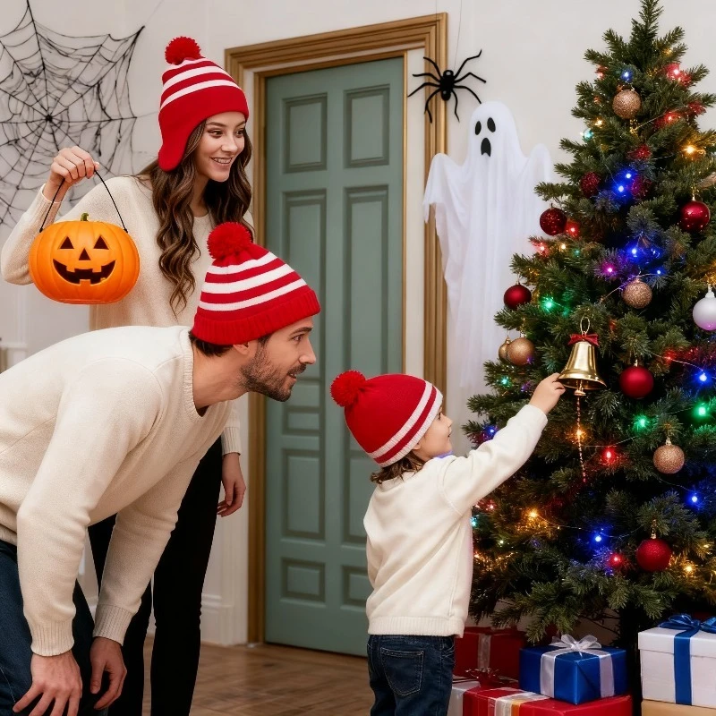 

1pc Knitt Christmas Hat with,Winter Fall Family Atmosphere Essential,Perfect For Christmas Halloween New Year Party Holiday Gift