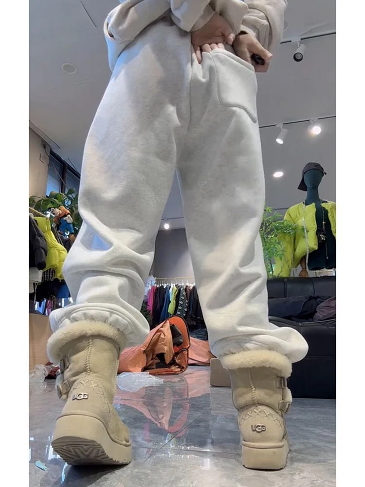 플러스 사이즈 여성용 안감 있는 프린트 탄력 허리 캐주얼 팬츠 하이웨이스트 스트레이트 레그 팬츠 패셔너블 슬리밍 롱 팬츠