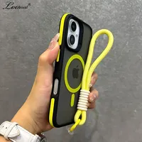 for Magsafe Double Color Wrist Strap Case for iPhone 16 15 14 Pro Max Plus 13 12 Lanyard Matte Magnetic Shockproof Hard Cover