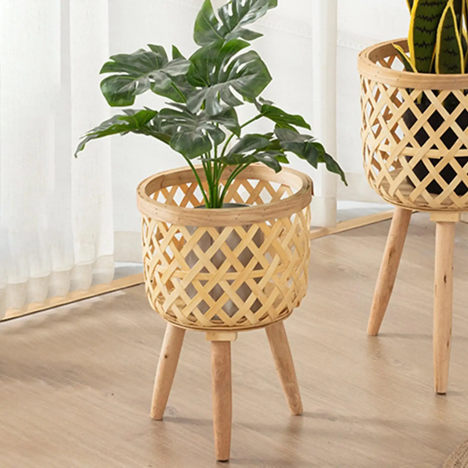 Hand Woven Flower Pot Rattan Flower Pot Laundry Storage Basket Wood Flower Baskets for Balcony Planters Living Room Backyard