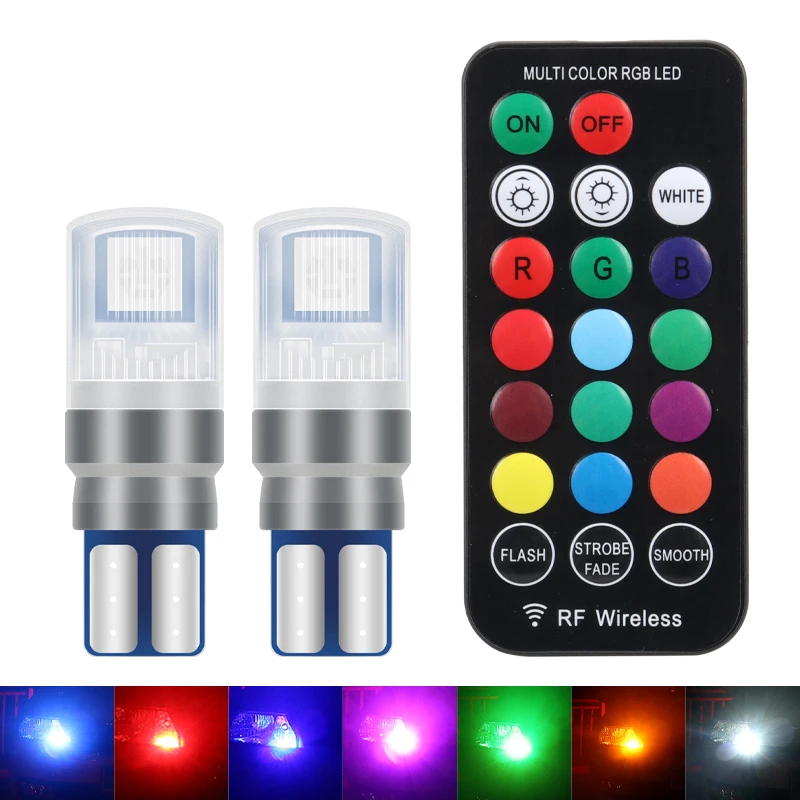 1set T10 W5W 5050 RGB 2LED remote control width light Reading light License light 7 Color Strobe light CANBUS Universal 12V