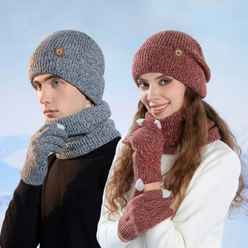 3 قطعة دعوى الشتاء قبعة وشاح قفازات مجموعة للجنسين قبعة قبعة محبوكة وشاح سدادات حماية الأذن الصوف قبعة تدفئة