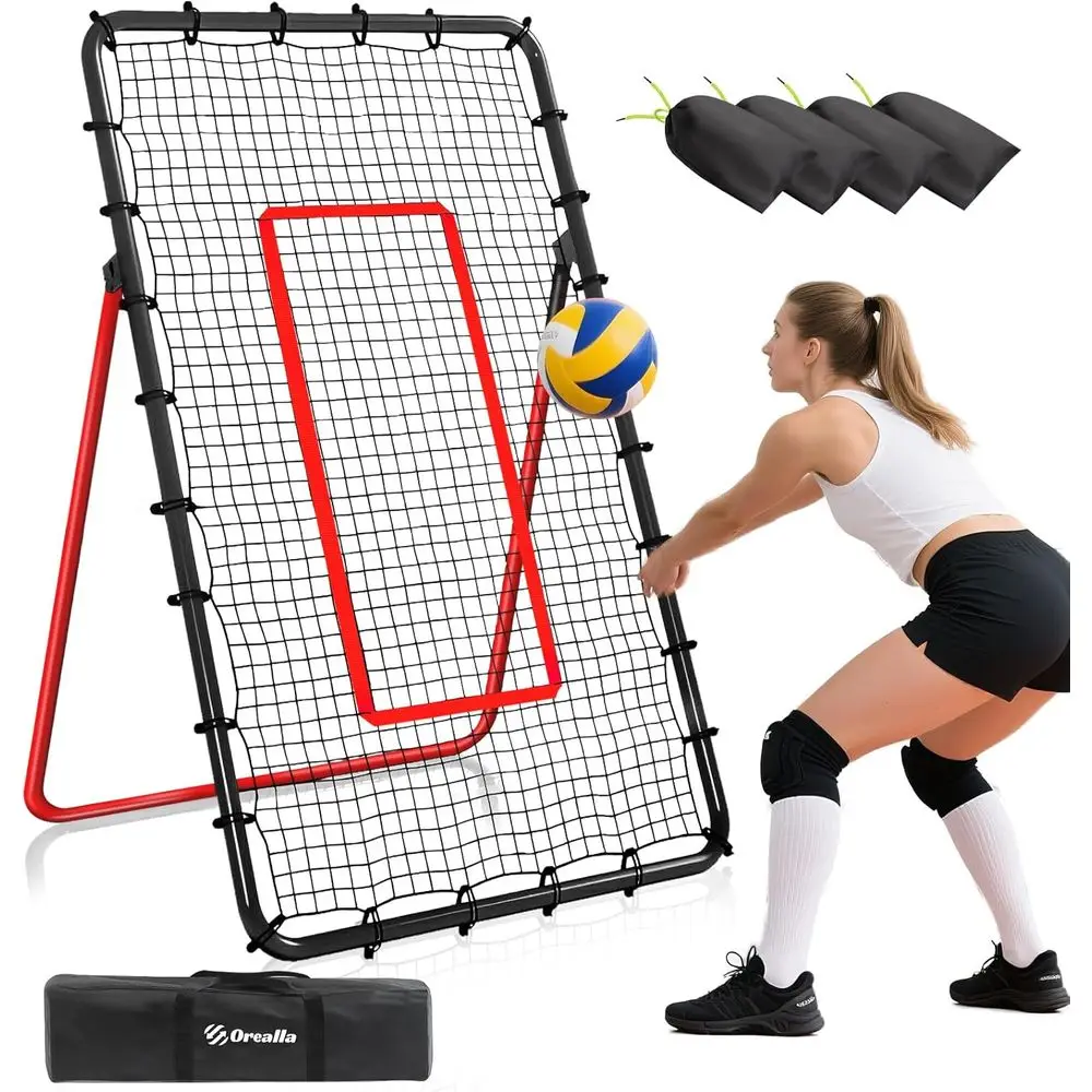

Adjustable 5-Angle Volleyball Training Net with Sandbags and Metal Stakes for Baseball, Soccer Practice - 7x4 ft