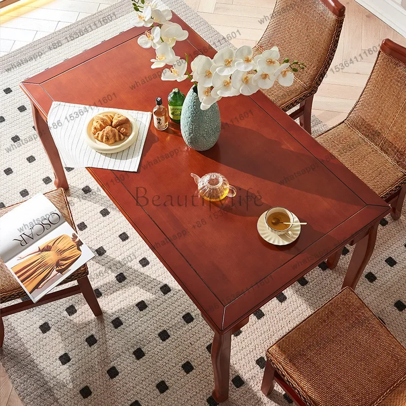 

02Classical Chinese beech mahogany color solid wood dining table and chair combination