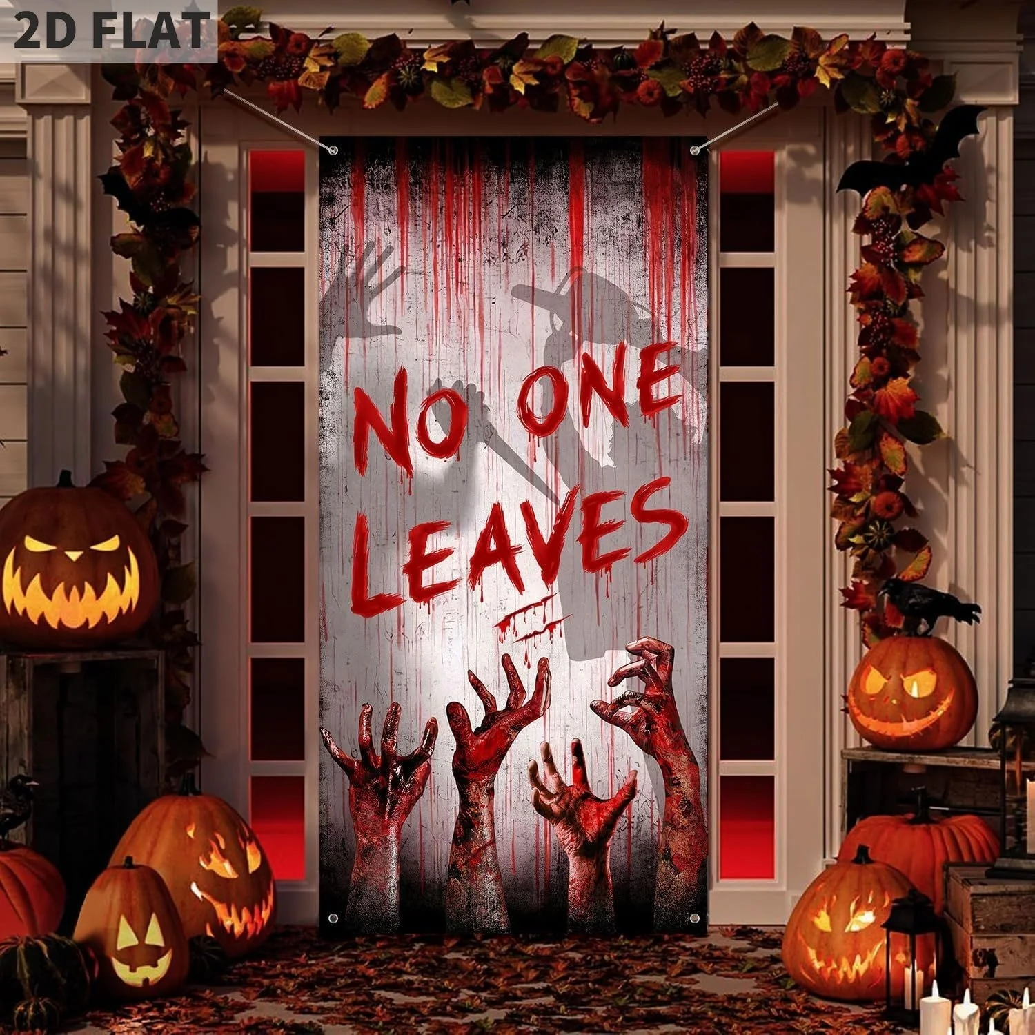Scary Halloween Bloody Banner- Creepy Backdrop for Haunted House, Front Door, Doorway Scary Handprint and Shadowy Figure