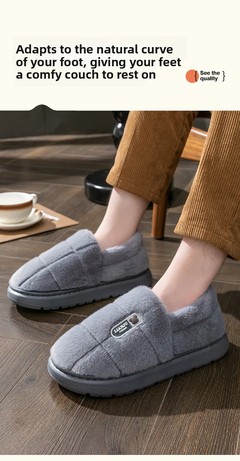 Übergroße 50 51 Winter-Hausschuhe für Damen und Herren mit Dicker Sohle, Warme Paar-Pantoffeln, Rutschfeste Flache Plattform, Damen-Baumwoll-Hausschuhe – Detail 12