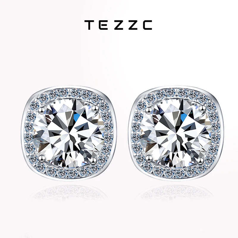 

Tezzc 0.5ct 1ct Moissanite Earrings for Women Lab Diamond Ear Studs 925 Sterling Silver Square Earring Wedding Fine Jewelry Gift