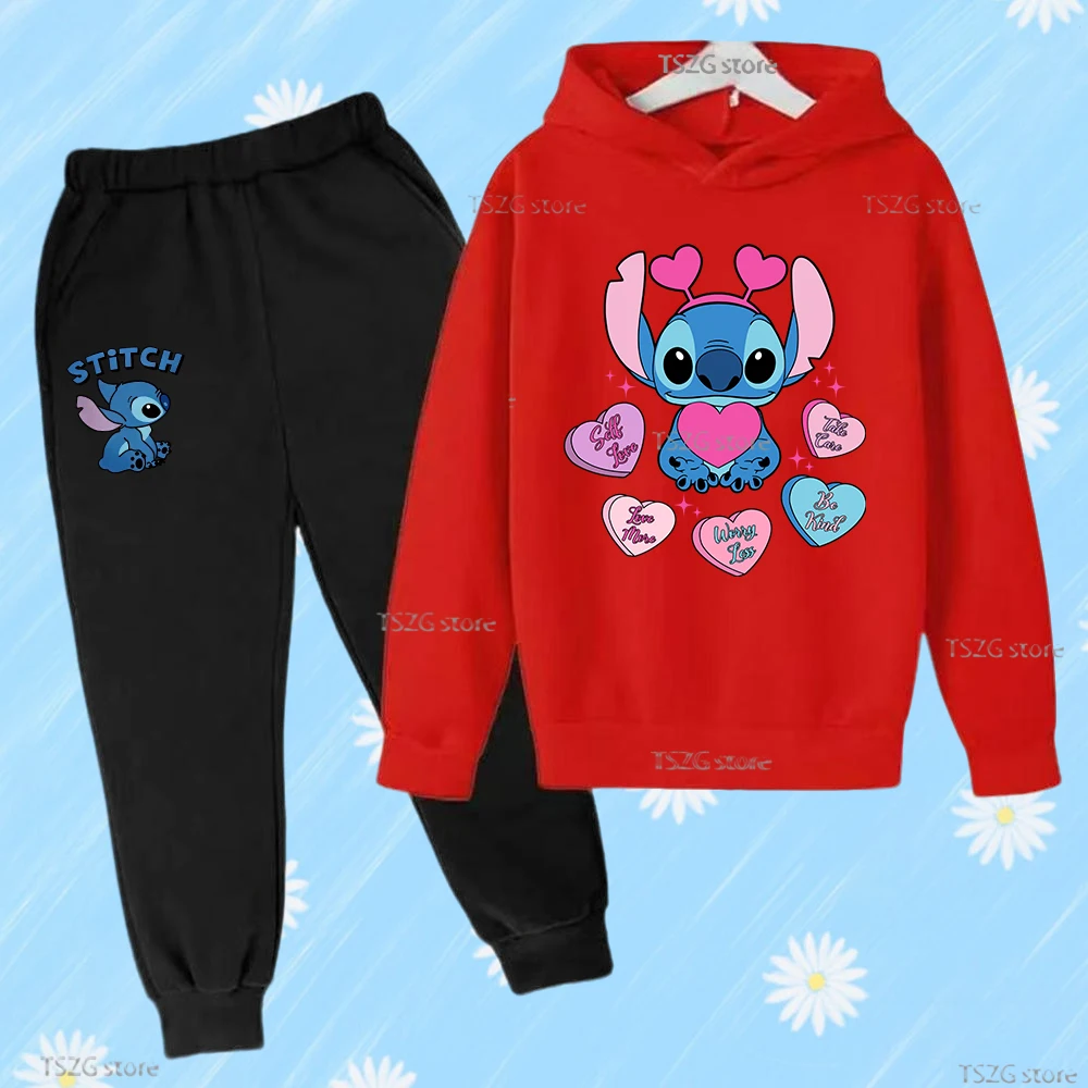 

Stitch Cartoon Print Children Hoodie Set Sweatshirt +Pants Suit Boys Toddler 3-12y Girls Clothes Casual Kid Pullover Sportsuits