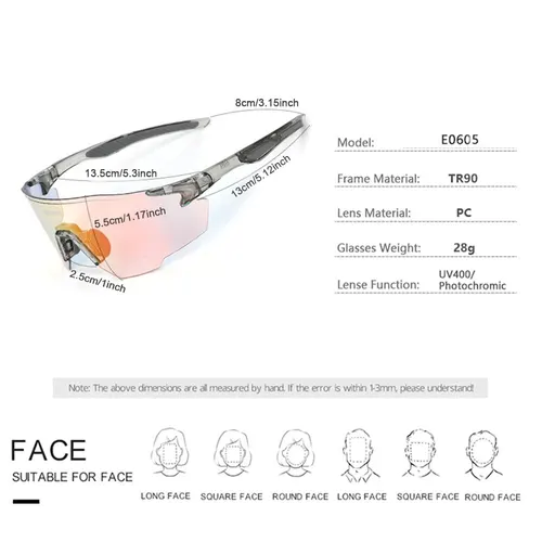 Imagen 2 del producto Nuevas gafas de ciclismo polarizadas fotocromáticas, gafas de bicicleta para hombres y mujeres, gafas de protección UV400, gafas de sol para bicicleta de montaña y carretera