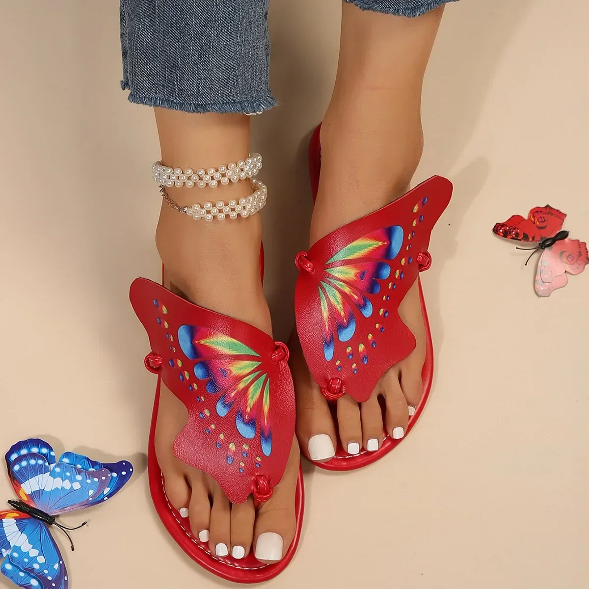 Zapatillas de Graffiti de mariposa para mujer, zapatos ligeros antideslizantes de fondo plano, chanclas informales de playa al aire libre, moda de verano