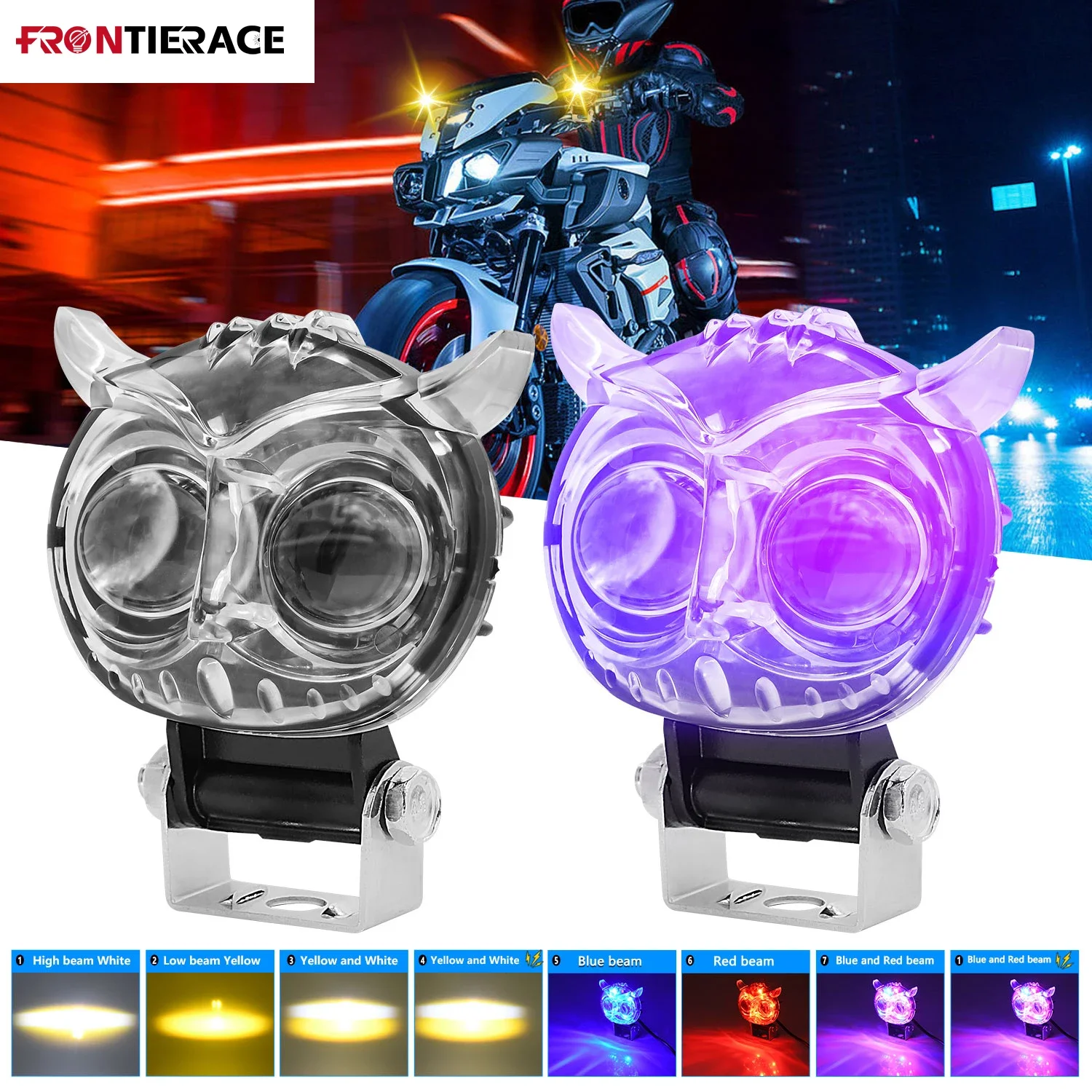 

Universal Motorcycle Headlights RGB Driving High/Low Owl Colorful Fog Lamps Led Lighthouse 4x4 Off Road Super Brighter 12V 24V