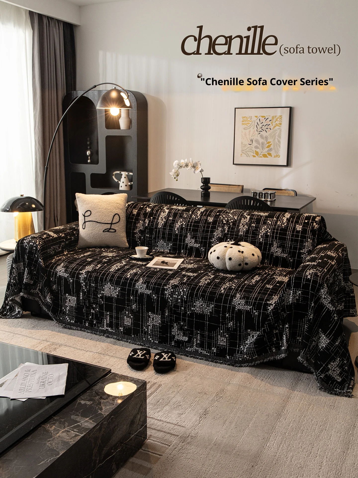 غطاء أريكة أسود سميك مقاوم للقطط، غطاء كامل من الشنيل لشكل L وواقي قابل للعكس بمقعد 2/3/4 #4