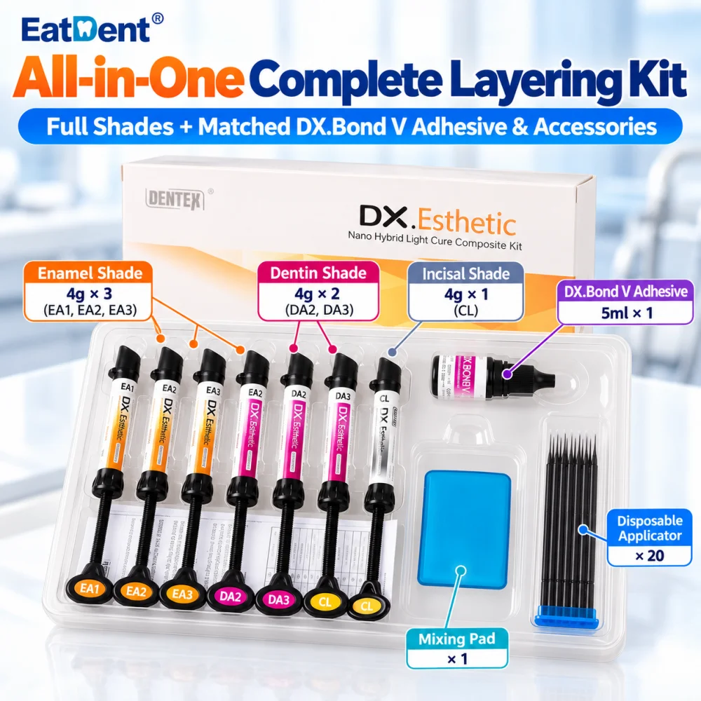 DENTEX DX.Esthetic Dental Resin Nano Hybrid Light Cure Composite Kit For Esthetic Restoration of Enamel and Anterior Teeth