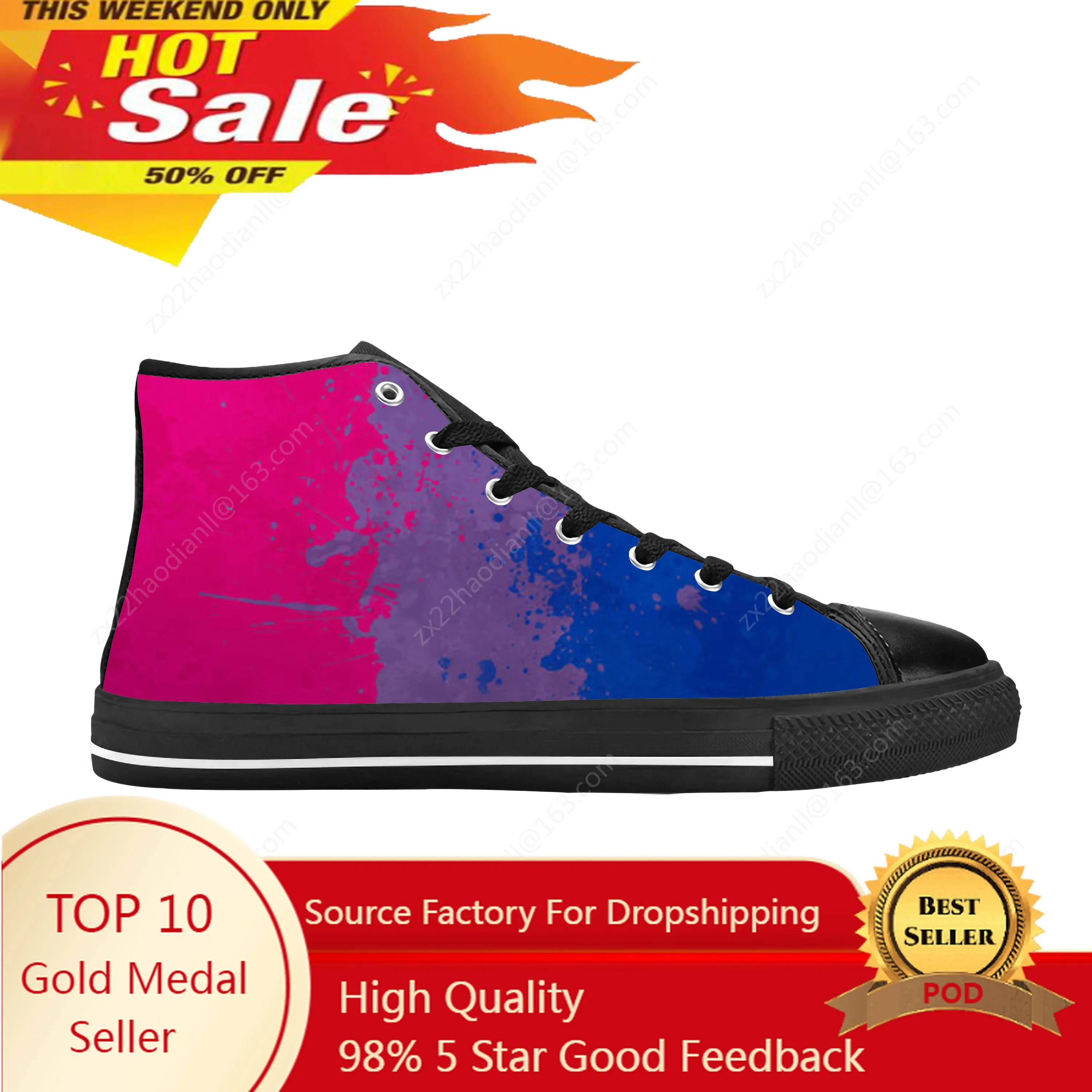 

Hot Bi Bisexual Flag Pride Lgbt Lgbtq Bisexuality Casual Cloth Shoes High Top Comfortable Breathable 3D Print Men Women Sneakers
