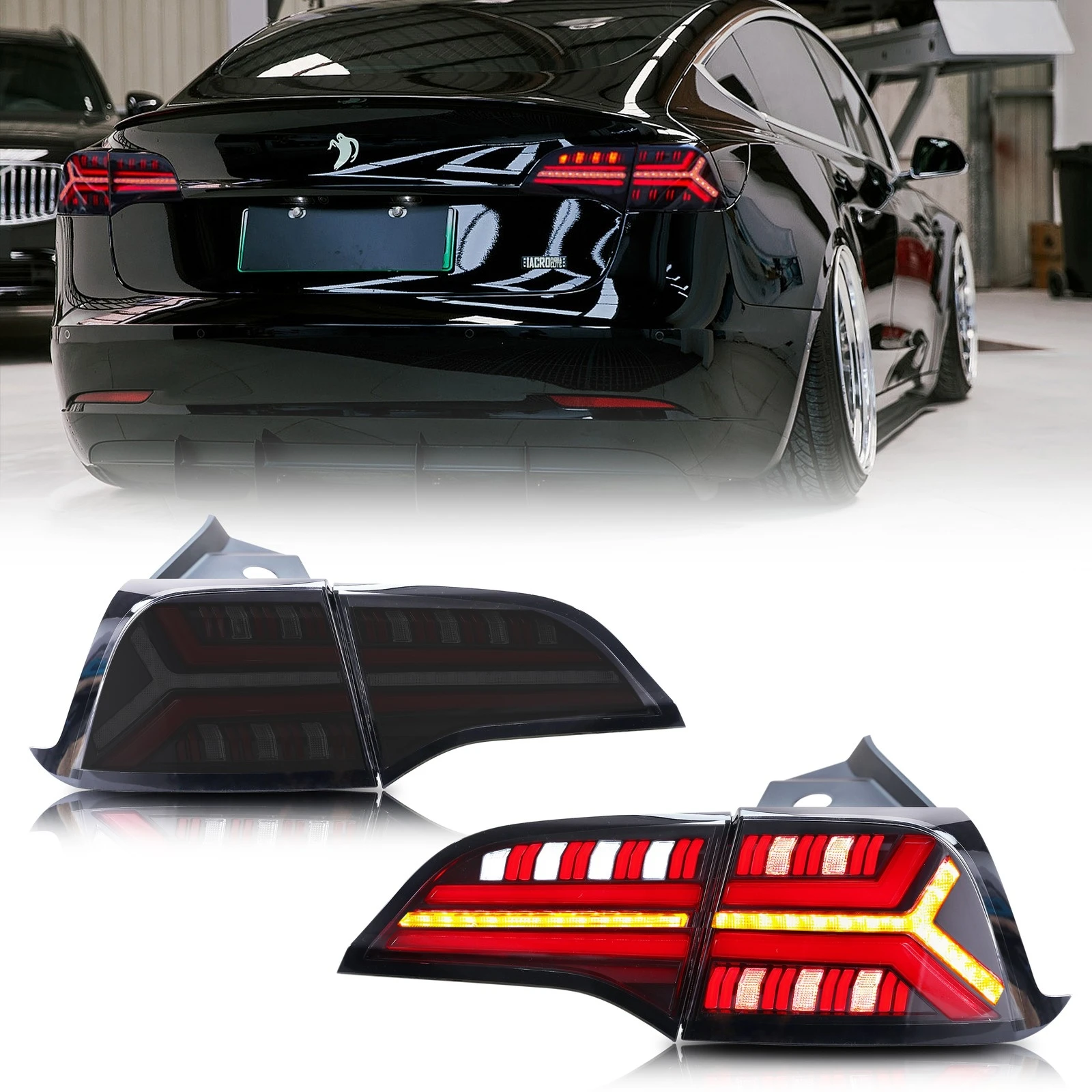 Image of LED-Rückleuchten für Tesla Model 3 Model Y 2017-2023 mit Sequenzieller Blinkfunktion und Start-Animation Schwarze Heckleuchten-Einheit